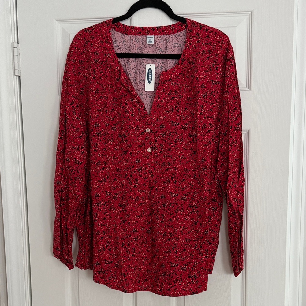 Old Navy Red Floral V-Neck Blouse